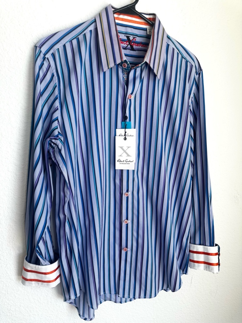 NWT Robert Graham Blue Striped casual Button Down Costa Rica size medium - Picture 2 of 13